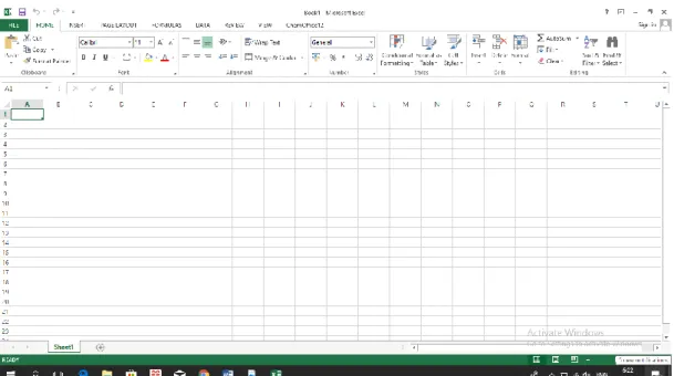 Gambar 4. Hasil screenshot tampilan Ms. excel 2013  3.  Fungsi Menu-Menu pada Tab Home Microsoft Word 2013 