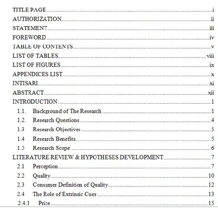 Gambar 4: Contoh hasil Table of Contents otomatis dalam MS Word 2010 