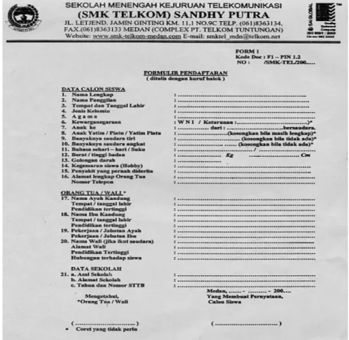 Gambar 3.14. Formulir Pendaftaran SMK Telkom Medan Sumber: SMK Telkom Medan