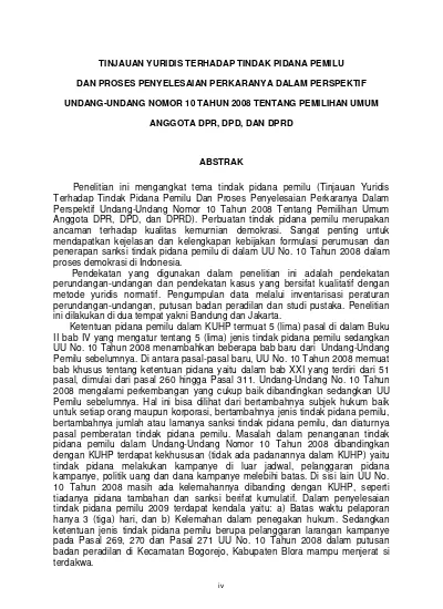 TINJAUAN YURIDIS TERHADAP TINDAK PIDANA PEMILU DAN PROSES PENYELESAIAN ...