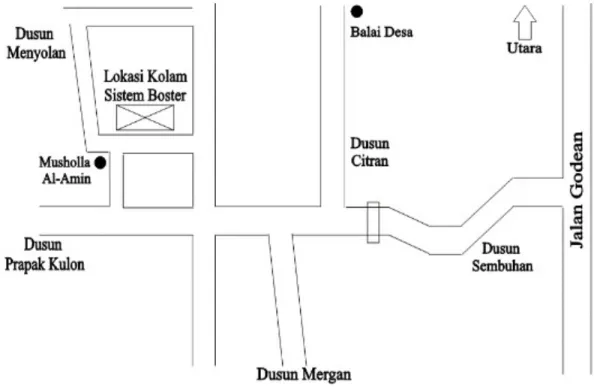 Gambar	1.1.	Denah	lokasi	kolam		di	Dusun	Prapak	Kulon.