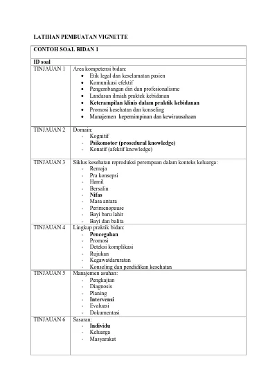 LATIHAN PEMBUATAN VIGNETTE CONTOH SOAL BIDAN 1. ID Soal