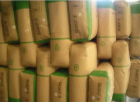 Gambar 5  Bahan baku (a) Pulp, (b) Filler, (c) AKD, (d) Retention aid, (e)  Surface size, dan (f) Cationic starch