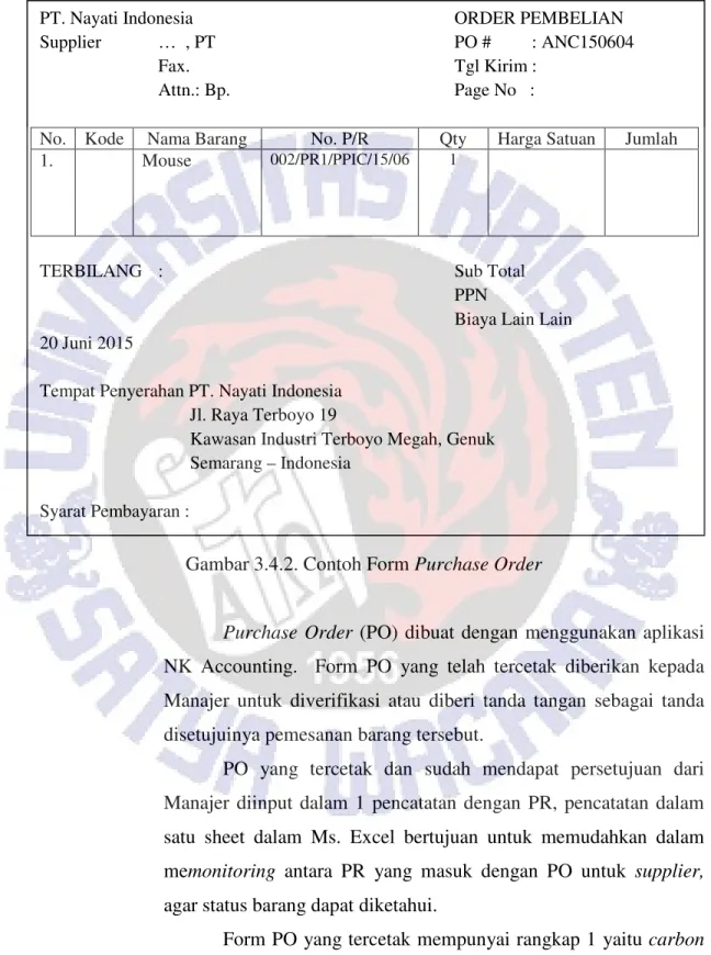 Gambar 3.4.2. Contoh Form Purchase Order 