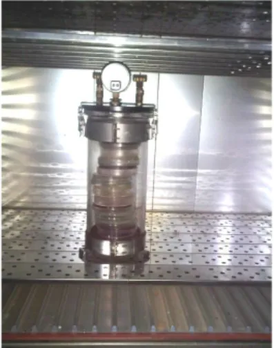 Gambar 2.1 anaerobic jar yang berisi Gas pak anaerob yang dimasukkan ke dalam  inkubator yang berisi bakteri (sumber:dokumen Penelitian) 