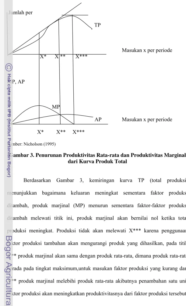 Gambar 3. Penurunan Produktivitas Rata-rata dan Produktivitas Marginal  dari Kurva Produk Total 