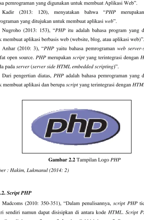 Gambar 2.2 Tampilan Logo PHP  Sumber : Hakim, Lukmanul (2014: 2) 