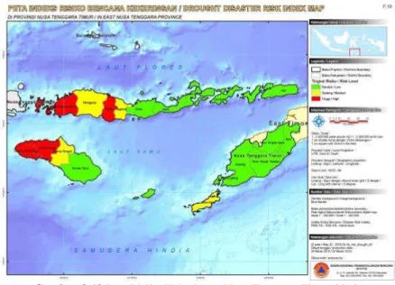 Gambar 2.10 Peta Risiko Kekeringan Nusa Tenggara Timur 2010  (Sumber: Badan Nasional Penanggulangan Bencana, 2010) 