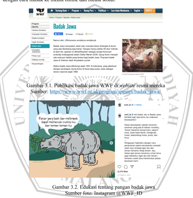 Gambar 3.1. Publikasi badak jawa WWF di website resmi mereka  Sumber: https://www.wwf.or.id/program/spesies/badak_jawa/ 
