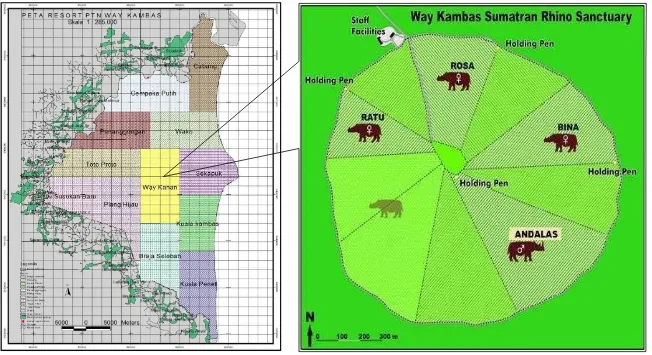 Gambar 2.  Lokasi Penelitian Suaka Rhino Sumatera, Taman Nasional Way Kambas (Dokumentasi Suaka Rhino Sumatera, 2012)
