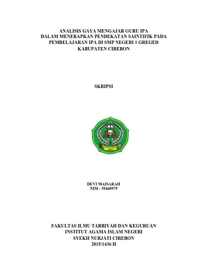 ANALISIS GAYA MENGAJAR GURU IPA DALAM MENERAPKAN PENDEKATAN SAINTIFIK ...