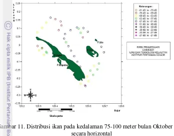 Gambar 11. Distribusi ikan pada kedalaman 75-100 meter bulan Oktober 2012 