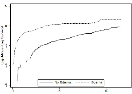 Gambar 2. 1 Plot log-minus-log survival pada variabel edema 