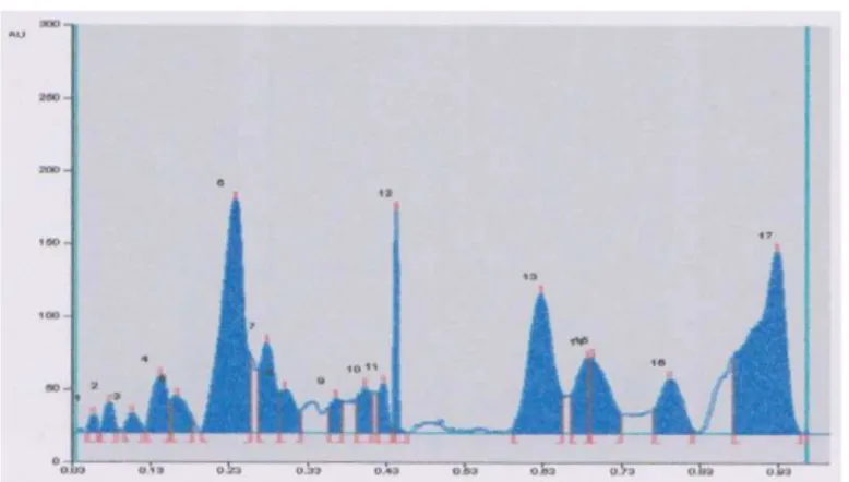 Gambar 7. Profil kromatogram KLT-Densitometri masing-rnasing ekstrak etanol pada λ284 nm 