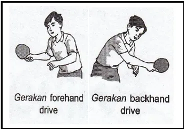 Gambar 8. Gerakan Forehand Drive dan Gerakan Backhand Drive Sumber: (Muhajir, 2007: 31)