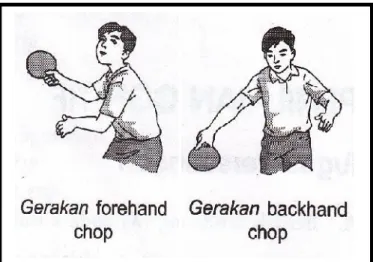 Gambar 9. Gerakan Forehand Chop dan Gerakan Backhand Chop Sumber: (Muhajir, 2007: 31)