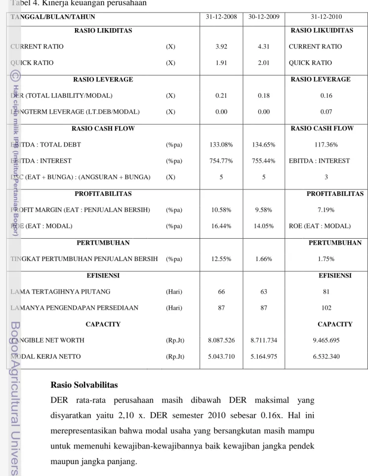Tabel 4. Kinerja keuangan perusahaan 