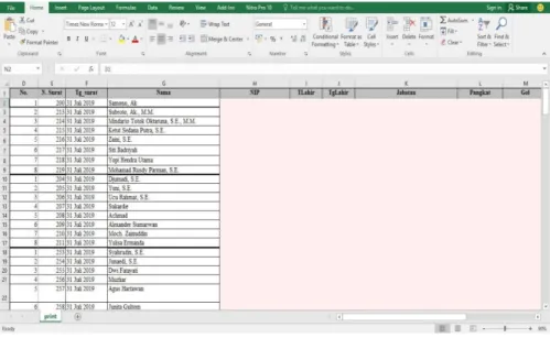Gambar III.2 Format Excel Pembuatan Impassing Gaji  Sumber : Data Diolah Oleh Penulis 
