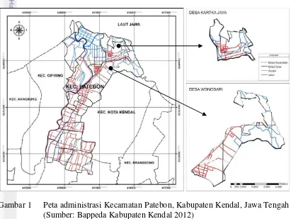 Gambar 1 Peta administrasi Kecamatan Patebon, Kabupaten Kendal, Jawa Tengah 