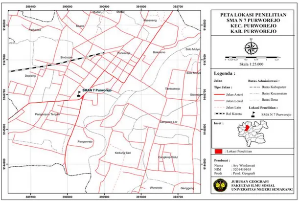 Gambar 1.1. Peta Lokasi Penelitian SMA  Negeri  7  Purworejo,  Kecamatan  Purworejo,  Kabupaten Purworejo