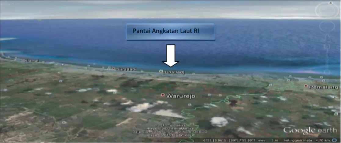 Gambar 4.3. Pantai Angkatan Udara RI (AURI) Tegal diambil dari  googe earth versi 0.9