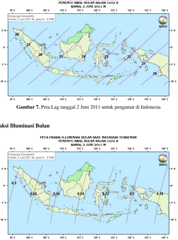 Gambar 8. Peta Fraksi Illuminasi Bulan tanggal 2 Juni 2011 untuk pengamat di Indonesia 