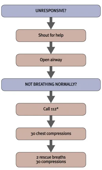 Gambar 2.1: Algoritma Bantuan Hidup Dasar (sumber: European  Resuscitation Council Guidelines for Resuscitation 2010)