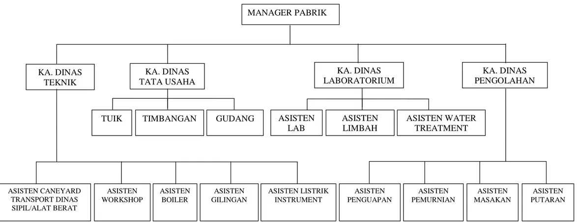 Gambar 2.1. Struktur Organisasi Pabrik gula Kwala Madu  Sumber  : Pabrik Gula Kwala Madu PTP