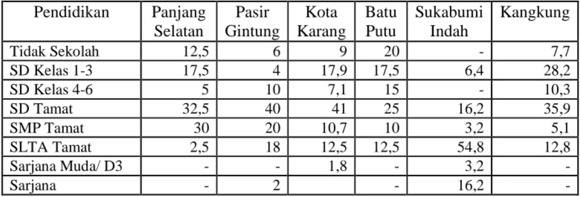 Tabel 2-7. Distribusi Tingkat Pendidikan Masyarakat Pada Kelurahan Amatan di  Bandar Lampung, 2009 (dalam %) 