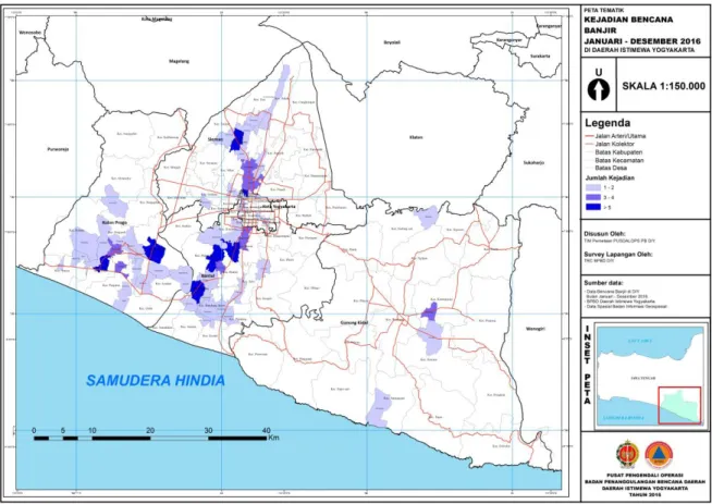 Gambar 3.2 Peta Sebaran Kejadian Banjir di D.I. Yogyakarta Tahun 2016 