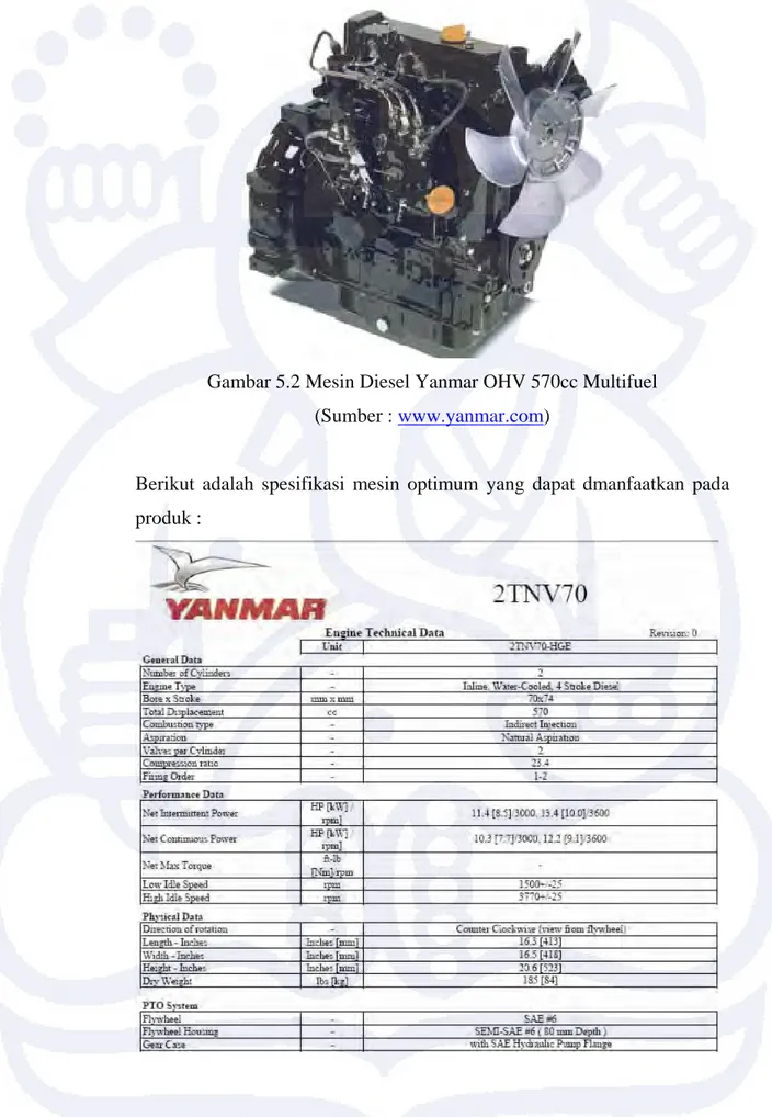 Gambar 5.2 Mesin Diesel Yanmar OHV 570cc Multifuel  (Sumber : www.yanmar.com) 