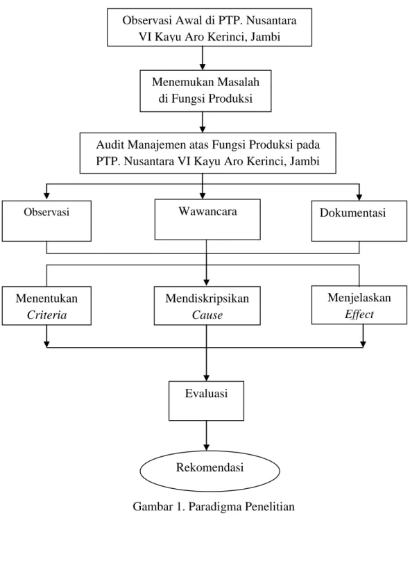 Gambar 1. Paradigma Penelitian  Audit Manajemen atas Fungsi Produksi pada PTP. Nusantara VI Kayu Aro Kerinci, Jambi 