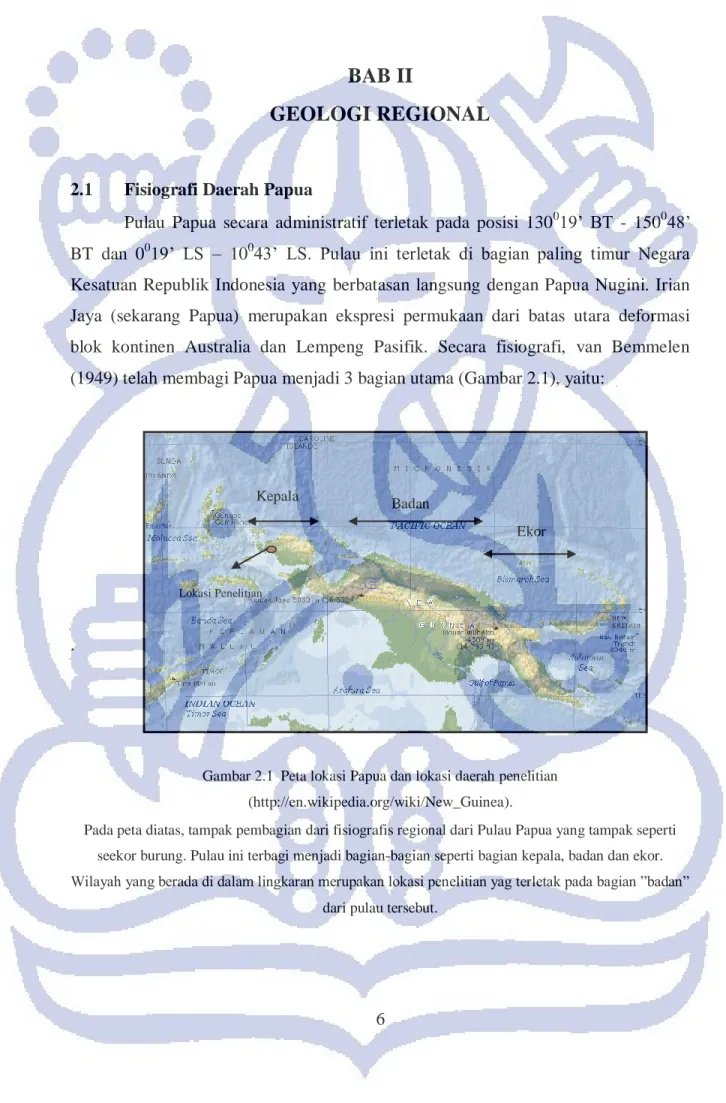Gambar 2.1  Peta lokasi Papua dan lokasi daerah penelitian  (http://en.wikipedia.org/wiki/New_Guinea)