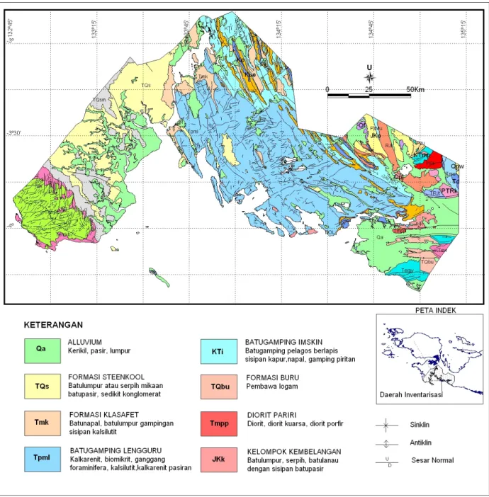 Gambar 2. Peta Geologi Regional, Kabupaten Kaimana, Provinsi Papua Barat  Penyederhanaan dari Peta Geologi Lembar Kaimana (P3G, 1990) 