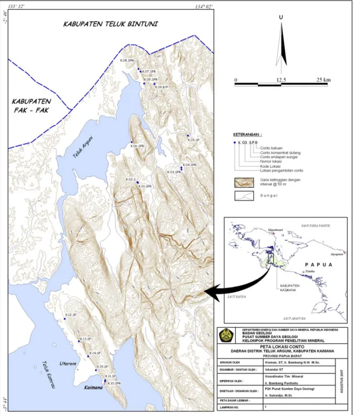 Gambar 3. Peta Lokasi Conto Daerah Distrik Teluk Arguni dan Sekitarnya, Kabupaten Kaimana 