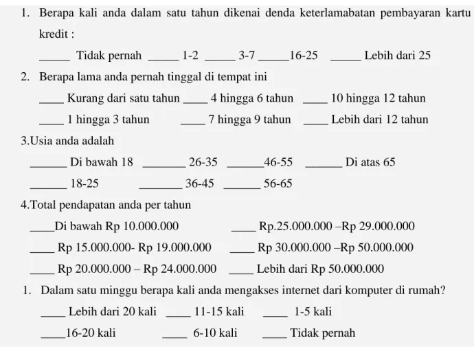 Tabel 8 :Contoh Skala Interval Murni (True Class Interval Scale) 