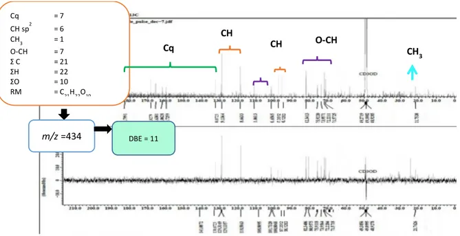 Gambar 5. Spektrum  13 C-NMR dan DEPT isolat (CD 3 OD, 125 MHz) 