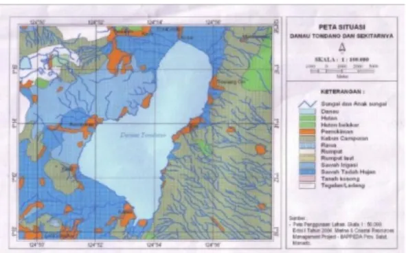 Gambar 1.  Peta Danau Tondano lokasi  Penelitian 