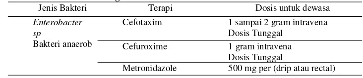 Tabel 1. Antibiotik Profilaksis yang digunakan pada bedah Apendisitis di RSUD Dr M 