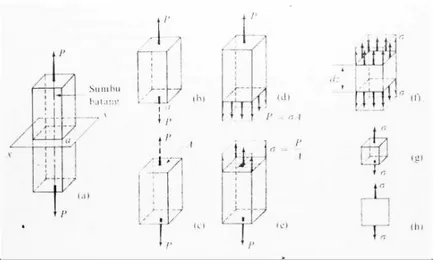 Gambar 2.9 Urutan langkah analisis tegangan sebuah batang tak bermasa 