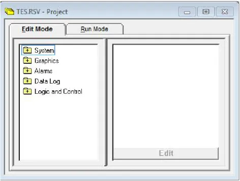 Gambar 2.15 Open new project RSView32 Pada Edit Mode terdapat pilihan menu :
