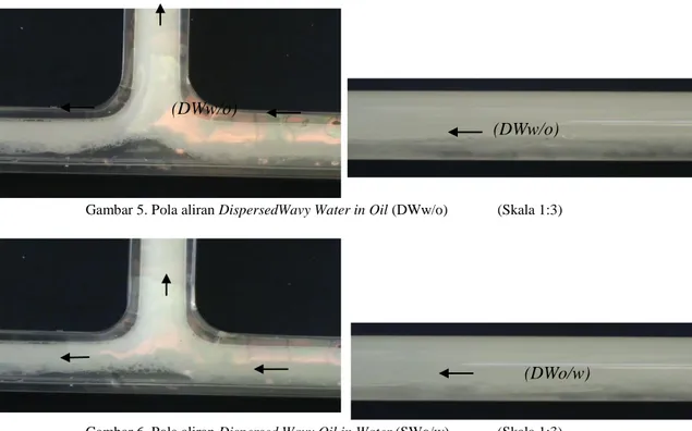 Gambar 5. Pola aliran DispersedWavy Water in Oil (DWw/o)   (Skala 1:3) 