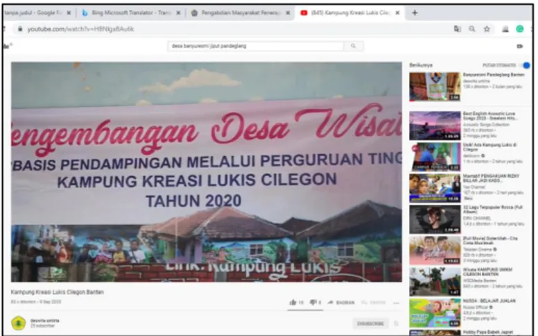 Gambar 5. Channel Youtube Pengabdian Masyarakat di Kampung Kreasi Lukis  Cilegon (https://www.youtube.com/watch?v=HBNlgaBAu6k) 