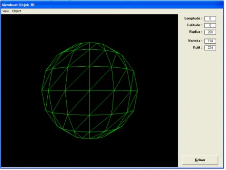 Gambar 10.11. Objek bola dalam tampilan wireframe  SOLID 