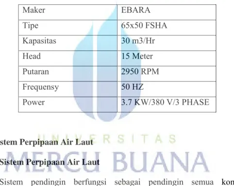 Tabel 4.3 Spesifikasi Pompa General Service 
