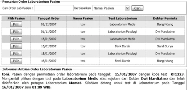 Gambar 7 Tampilan halaman permintaan test lab  Input Hasil Test Laboratorium Medis 