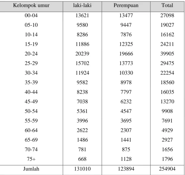 Tabel 2. Jumlah penduduk pertengahan tahun menurut kelompok umur dan jenis  kelamin di Kota Banda Aceh Tahun 2016 