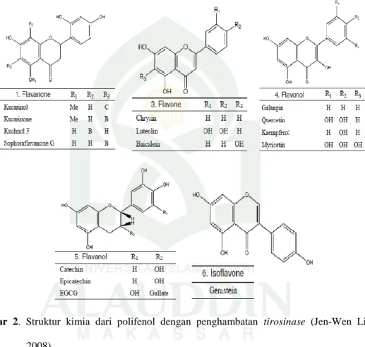 Gambar  2.  Struktur  kimia  dari  polifenol  dengan  penghambatan  tirosinase  (Jen-Wen  Lin,  2008)