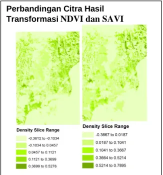 Gambar 2 Citra Hasil Transformasi (a) NDVI; (b) SAVI  (Sumber: Pengolahan Data, 2015) 
