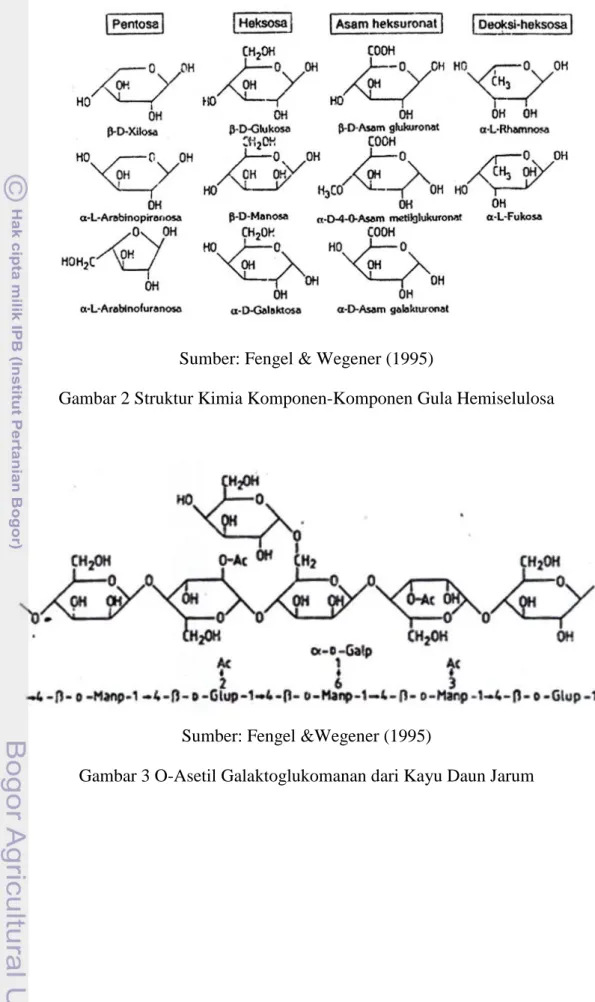 Gambar 2 Struktur Kimia Komponen-Komponen Gula Hemiselulosa 